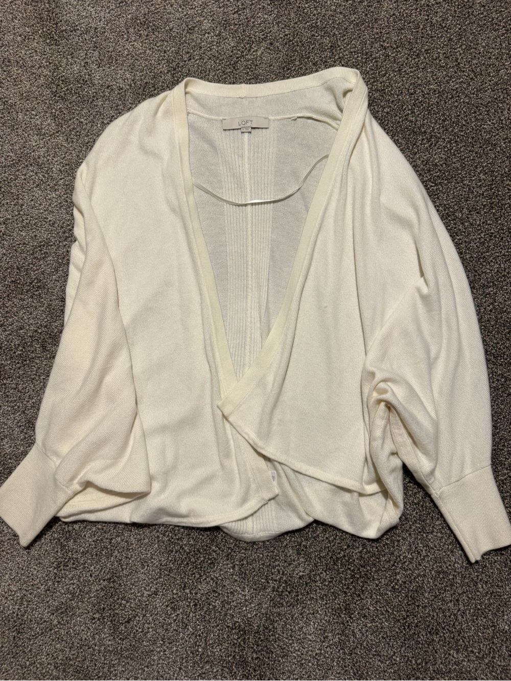 LOFT Ivory Open-Front Draped Cardigan